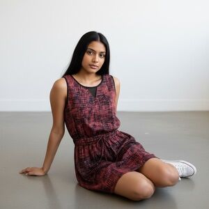 Lucky Brand Geo Print Tank Dress Burgundy Black Womens Size M